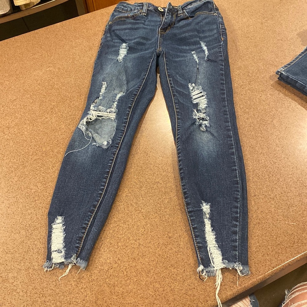 Sz0 high rise skinny distressed jeans